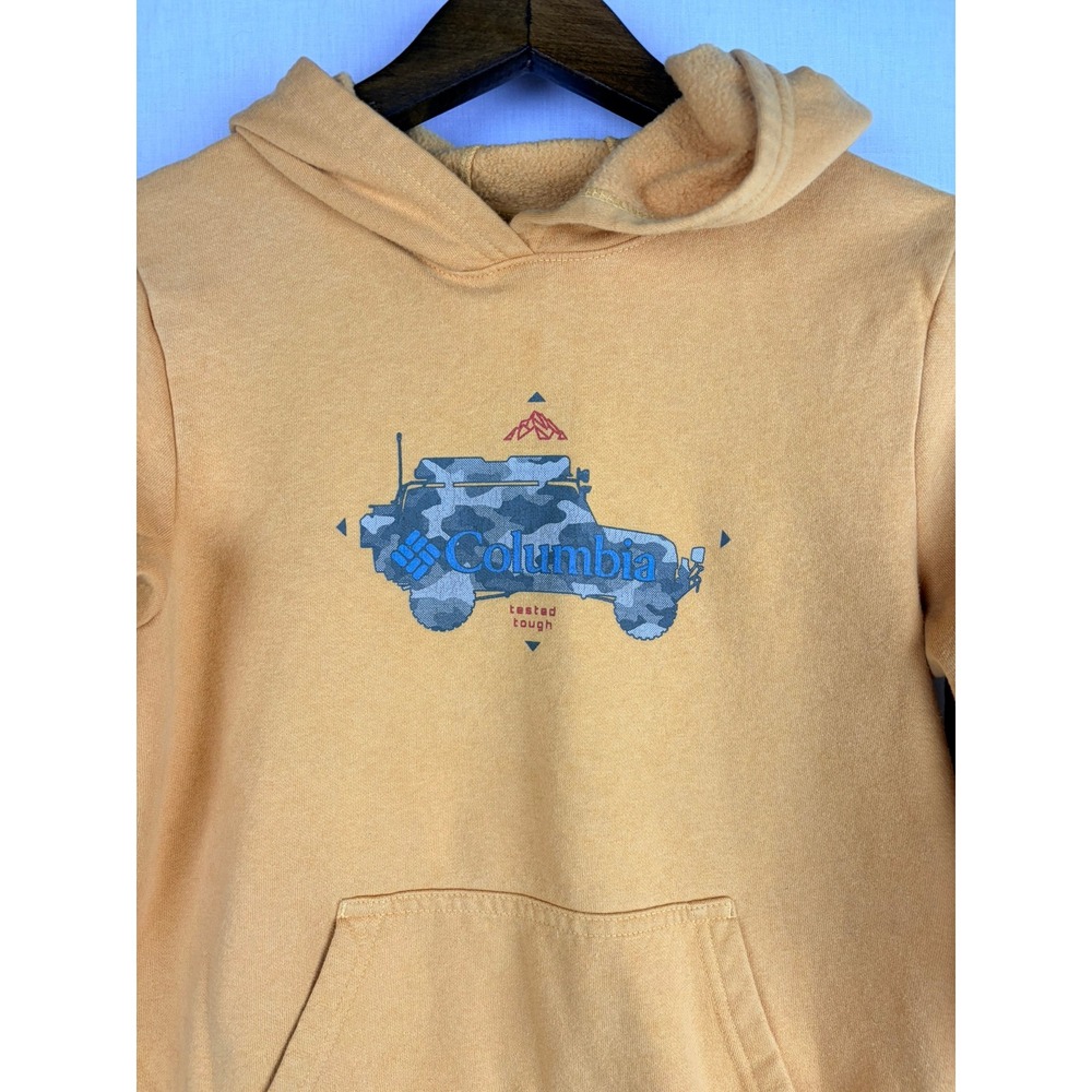Columbia Mustard Yellow Graphic Hoodie Jeep Tough Pullover Boys M Sweatshirt - Picture 7 of 12